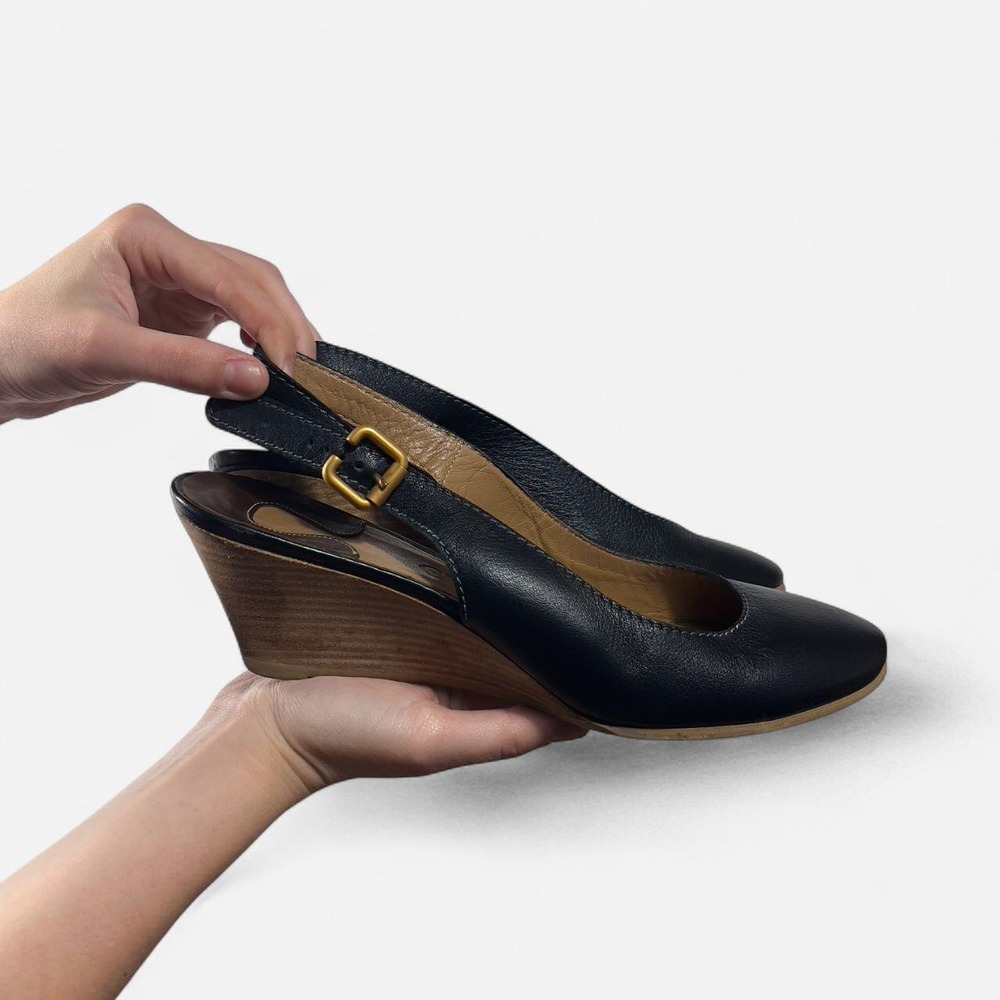 Chloe Leather Ballet Flat Wedge with Gold Buckle